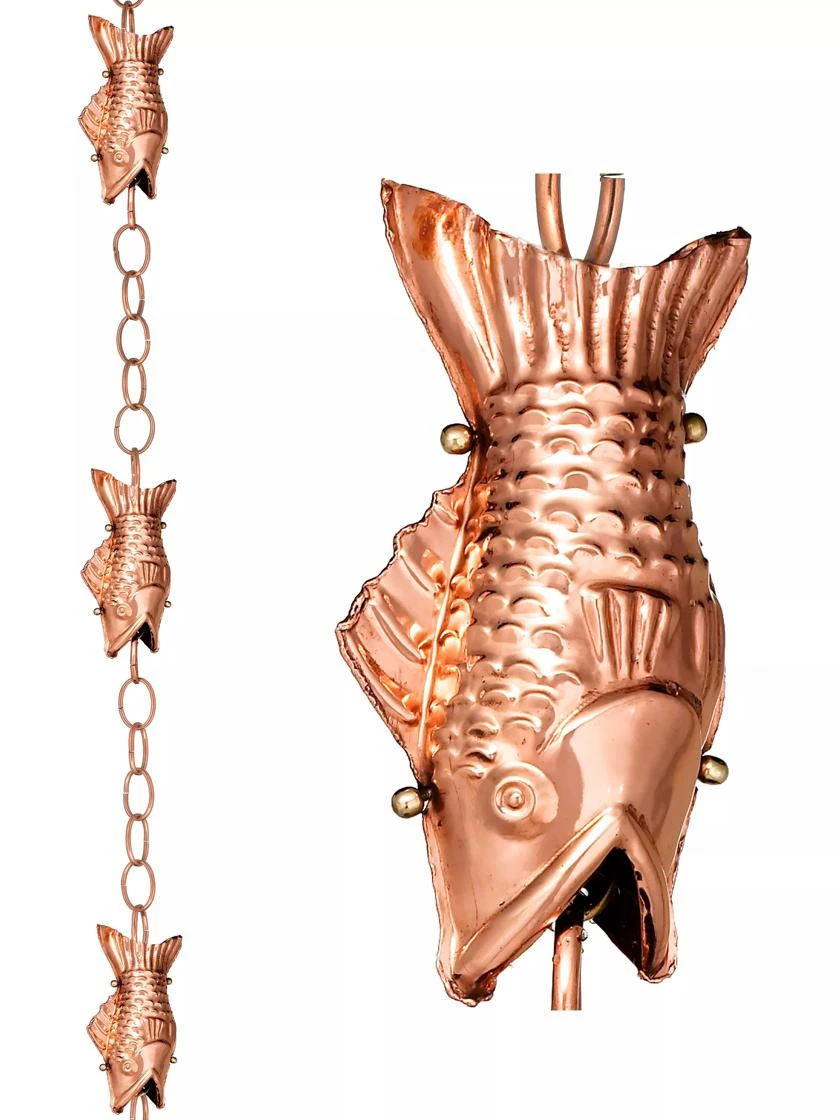 Fish Pure Copper Rain Chain, 8.5' - Image 4
