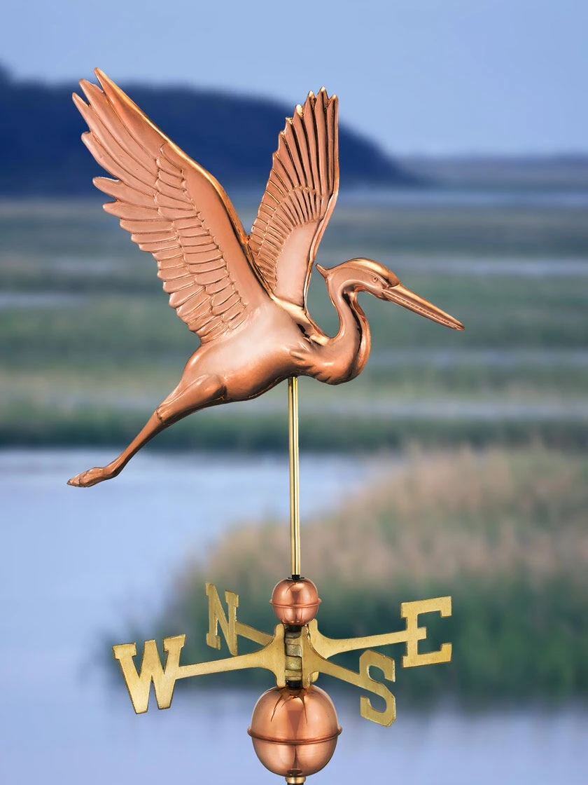Graceful Blue Heron Copper Weathervane