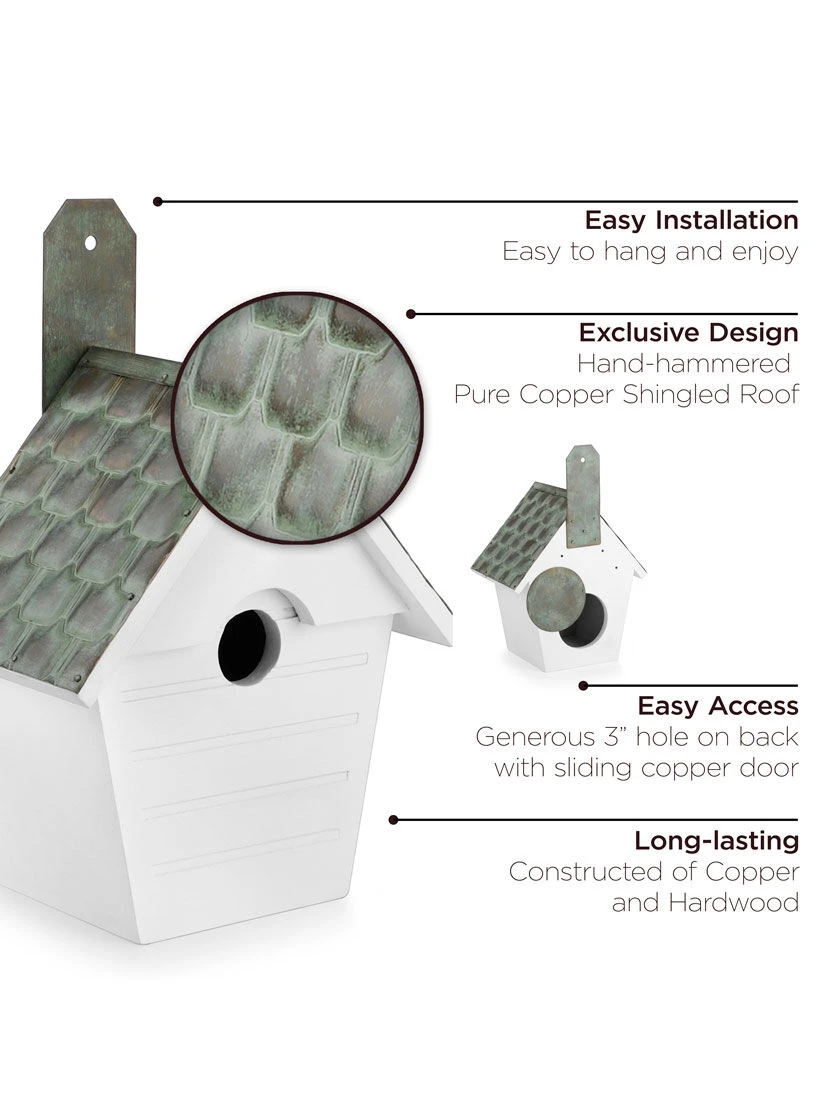 Classic Cottage Bird House With Verdigris Copper Roof - Image 3