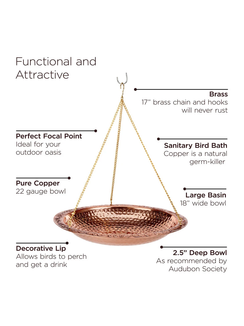 Copper Hanging Birdbath, 18" - Image 4